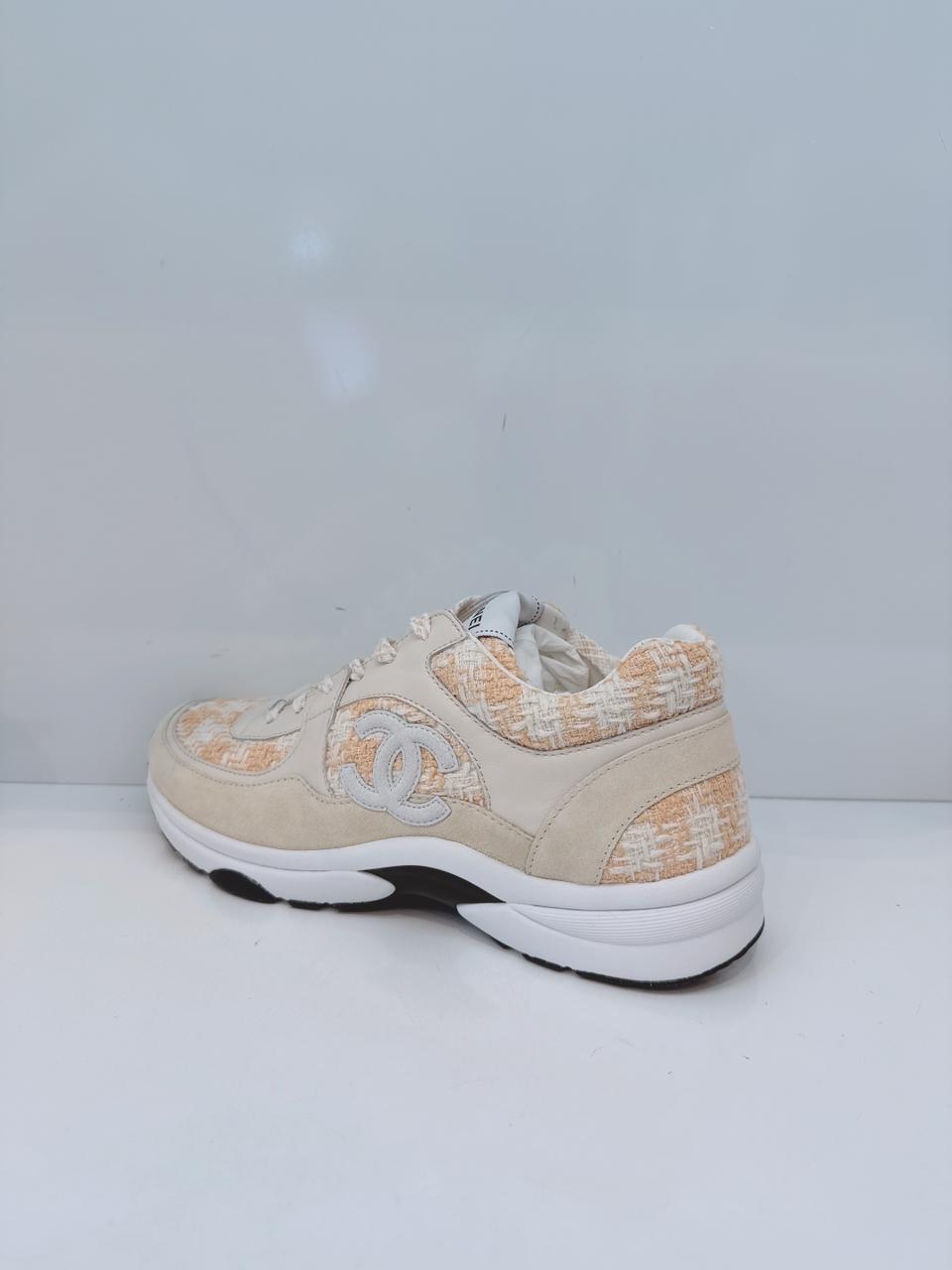 LIGHT ORANGE AND ECRU TWEED SUEDE CALFSKIN WOMENS CC SNEAKERS 41