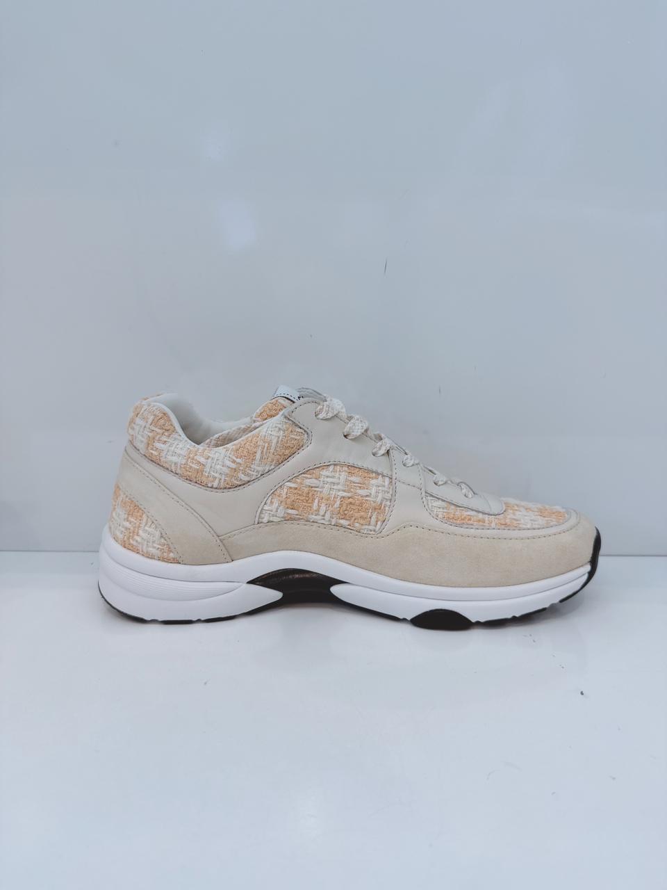 LIGHT ORANGE AND ECRU TWEED SUEDE CALFSKIN WOMENS CC SNEAKERS 41