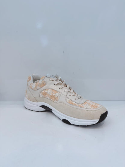 LIGHT ORANGE AND ECRU TWEED SUEDE CALFSKIN WOMENS CC SNEAKERS 41