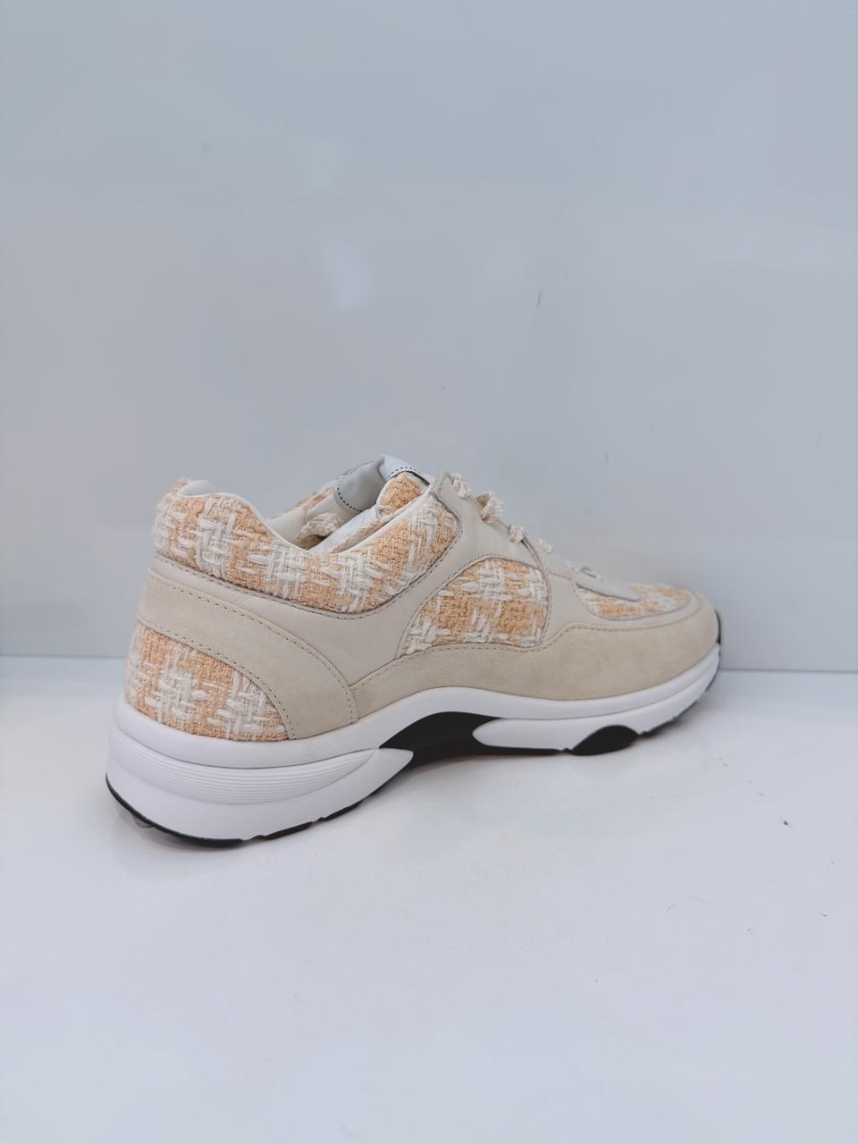 LIGHT ORANGE AND ECRU TWEED SUEDE CALFSKIN WOMENS CC SNEAKERS 41
