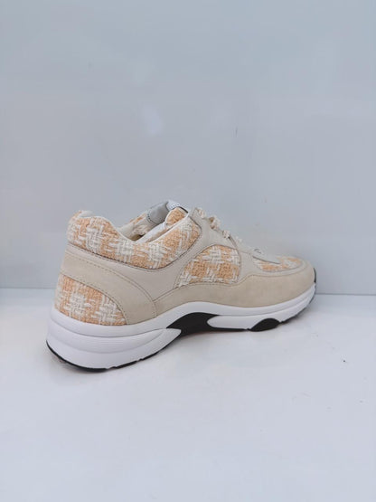LIGHT ORANGE AND ECRU TWEED SUEDE CALFSKIN WOMENS CC SNEAKERS 41