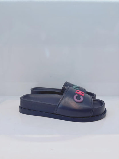 DARK VIOLET MULTICOLOR LOGO SLIDE SANDALS 41C