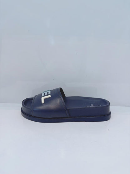 DARK VIOLET MULTICOLOR LOGO SLIDE SANDALS 41C