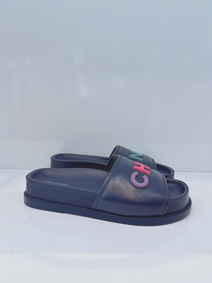 DARK VIOLET MULTICOLOR LOGO SLIDE SANDALS 41C