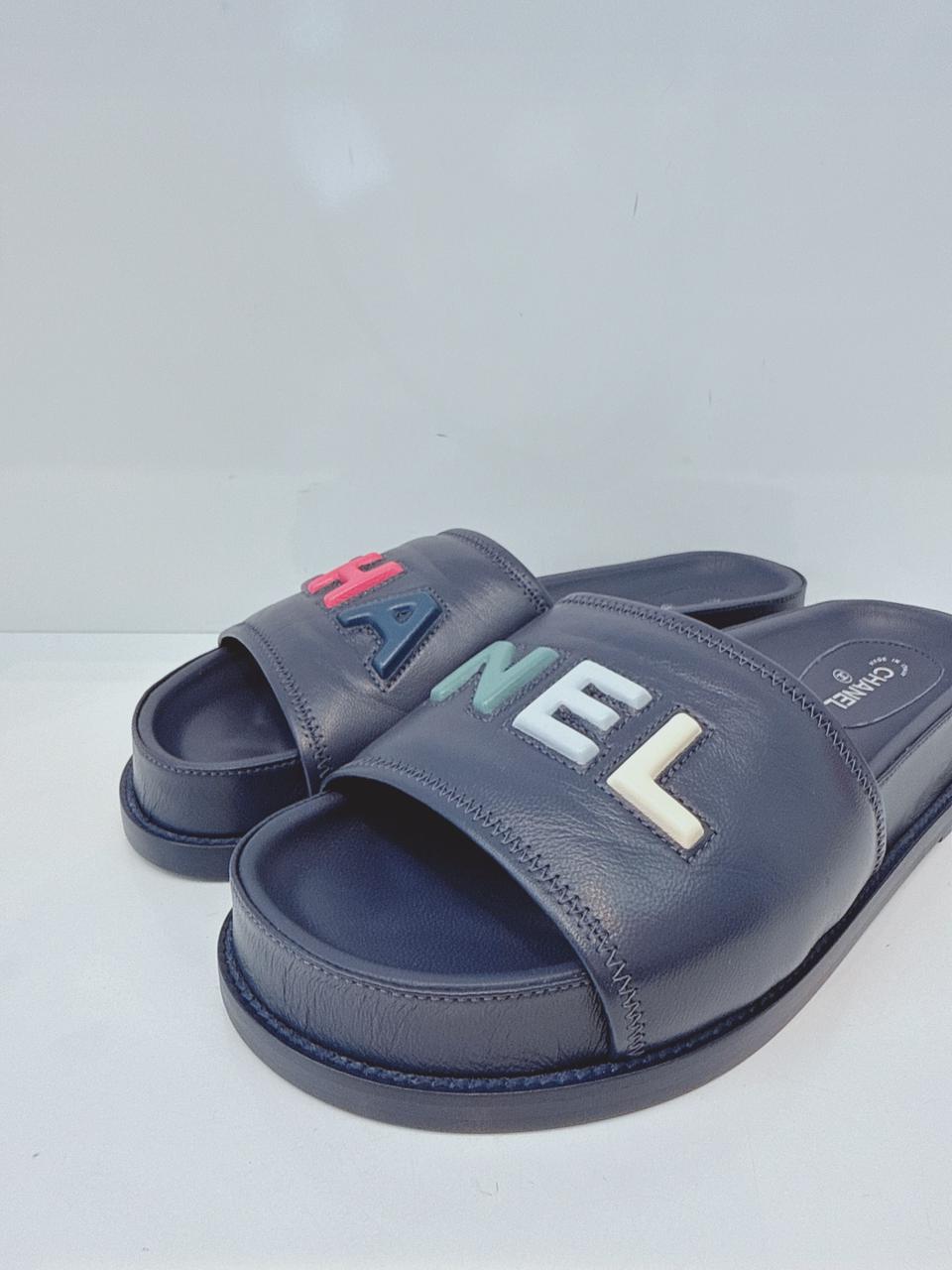 DARK VIOLET MULTICOLOR LOGO SLIDE SANDALS 41C