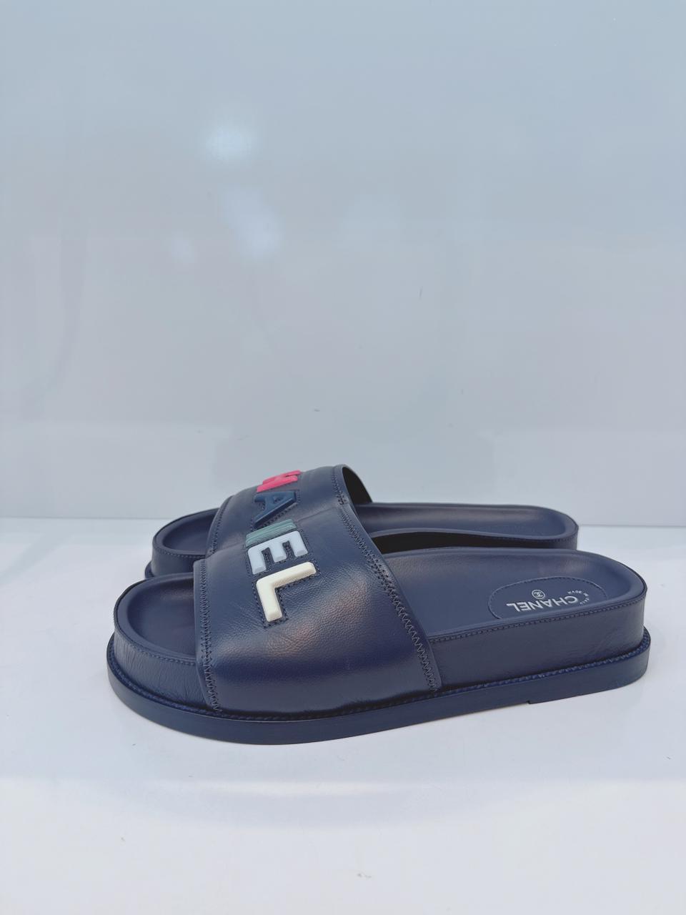 DARK VIOLET MULTICOLOR LOGO SLIDE SANDALS 41C