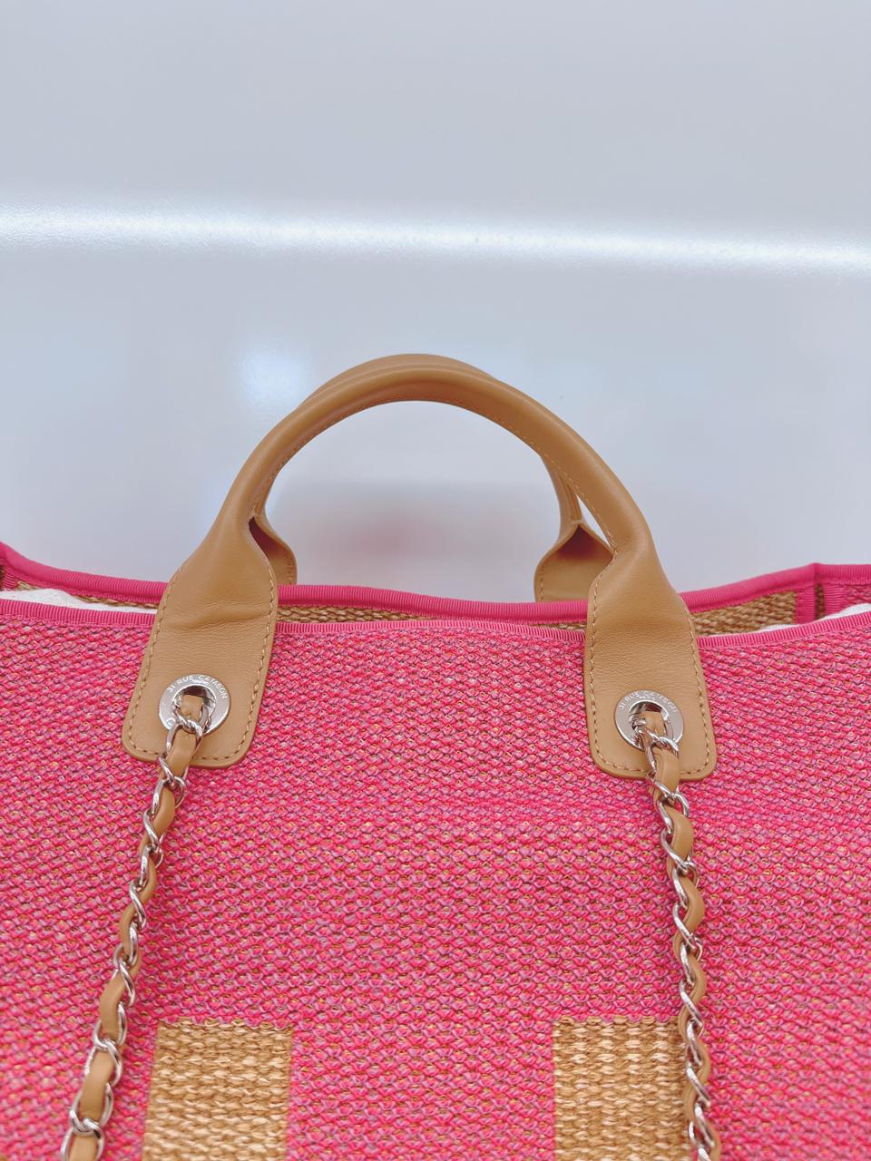 PINK AND TAN RAFFIA MAXI DEAUVILLE SHOPPING TOTE
