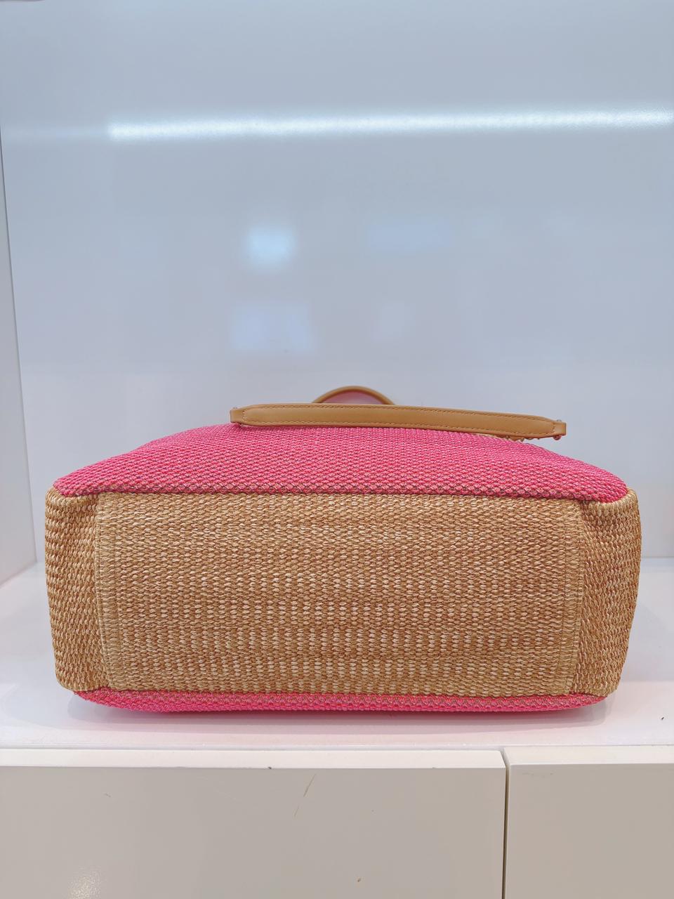 PINK AND TAN RAFFIA MAXI DEAUVILLE SHOPPING TOTE