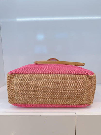 PINK AND TAN RAFFIA MAXI DEAUVILLE SHOPPING TOTE