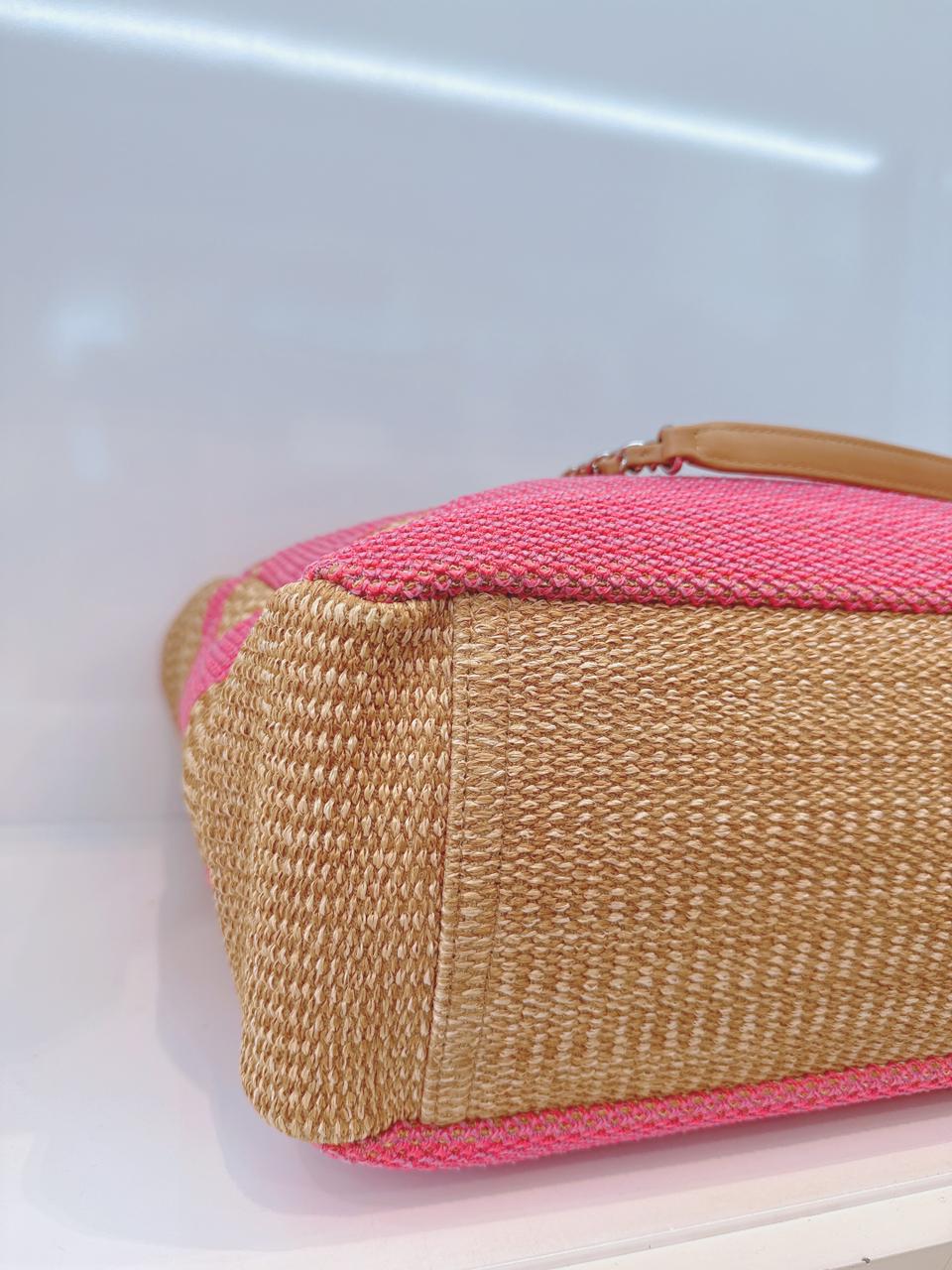 PINK AND TAN RAFFIA MAXI DEAUVILLE SHOPPING TOTE