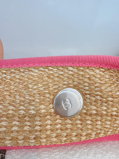 PINK AND TAN RAFFIA MAXI DEAUVILLE SHOPPING TOTE