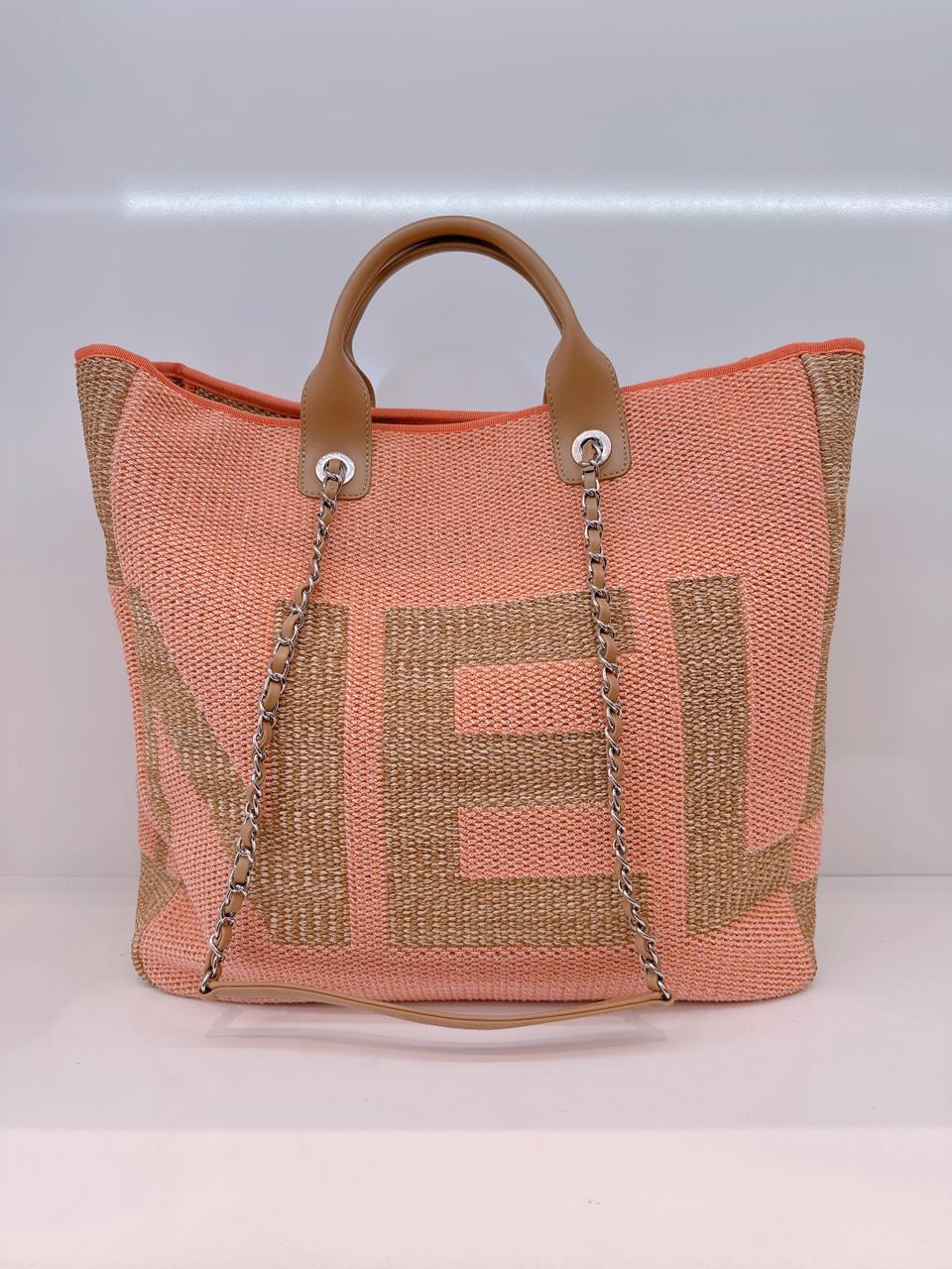 ORANGE TAN RAFFIA MAXI DEAUVILLE SHOPPING TOTE