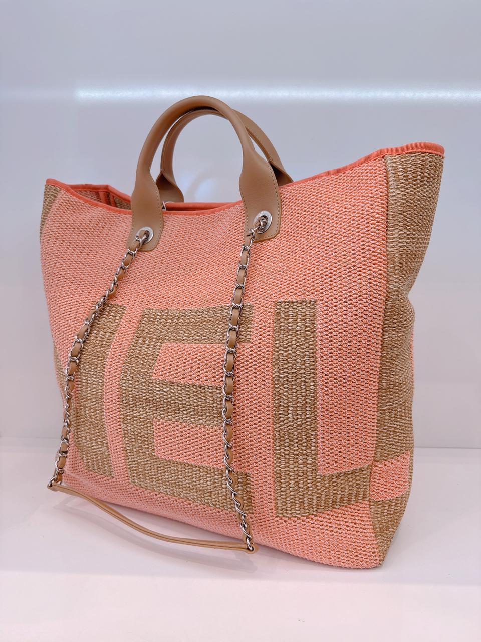 ORANGE TAN RAFFIA MAXI DEAUVILLE SHOPPING TOTE