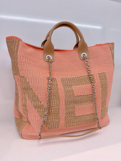 ORANGE TAN RAFFIA MAXI DEAUVILLE SHOPPING TOTE