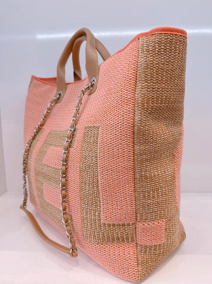 ORANGE TAN RAFFIA MAXI DEAUVILLE SHOPPING TOTE