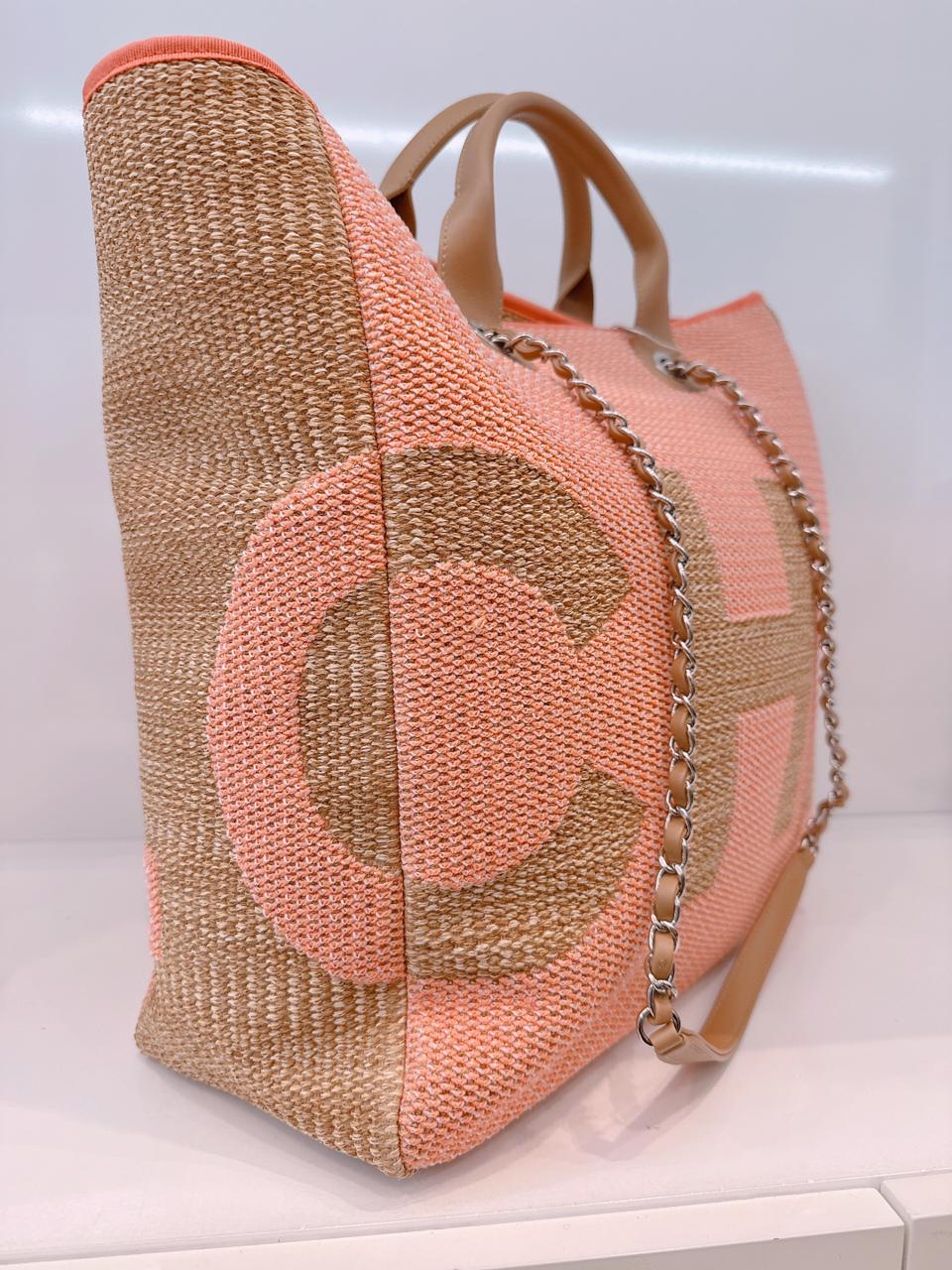 ORANGE TAN RAFFIA MAXI DEAUVILLE SHOPPING TOTE