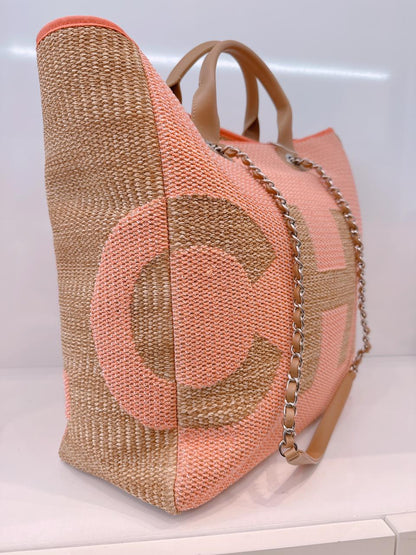 ORANGE TAN RAFFIA MAXI DEAUVILLE SHOPPING TOTE