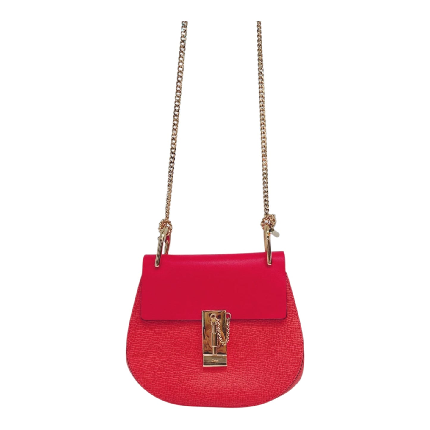 RED ORANGE LEATHER SMALL DREW SHOULDER BAG