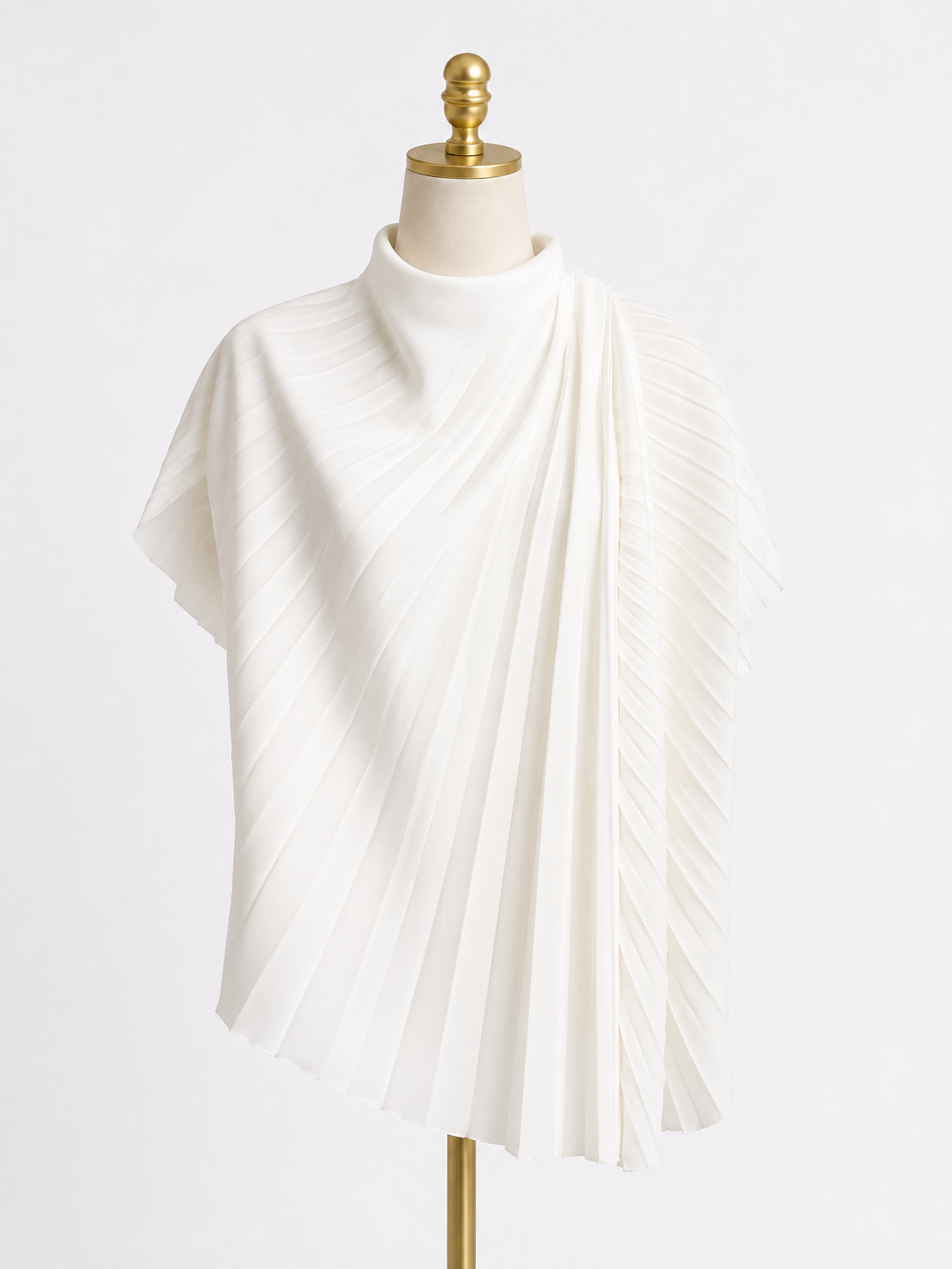 IVORY PLEAT STRETCH CREPE PLEATED ASYMMETRIC TOP 36