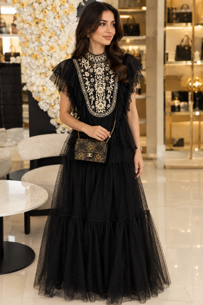 BLACK GOLD STRASS EVENING MINI CLASSIC FLAP BAG