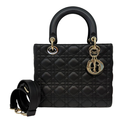 BLACK LAMBSKIN CANNAGE LEATHER MEDIUM LADY DIOR HANDBAG