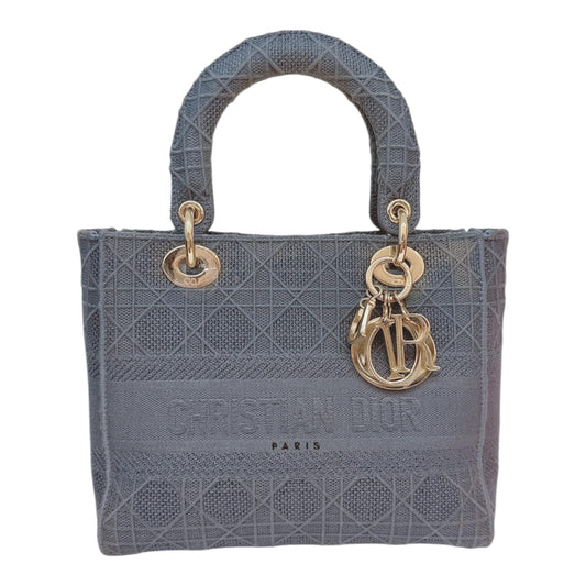 DIOR BLUE CANNAGE EMBROIDERED CANVAS MEDIUM LADY D-LITE CANVAS TOTE