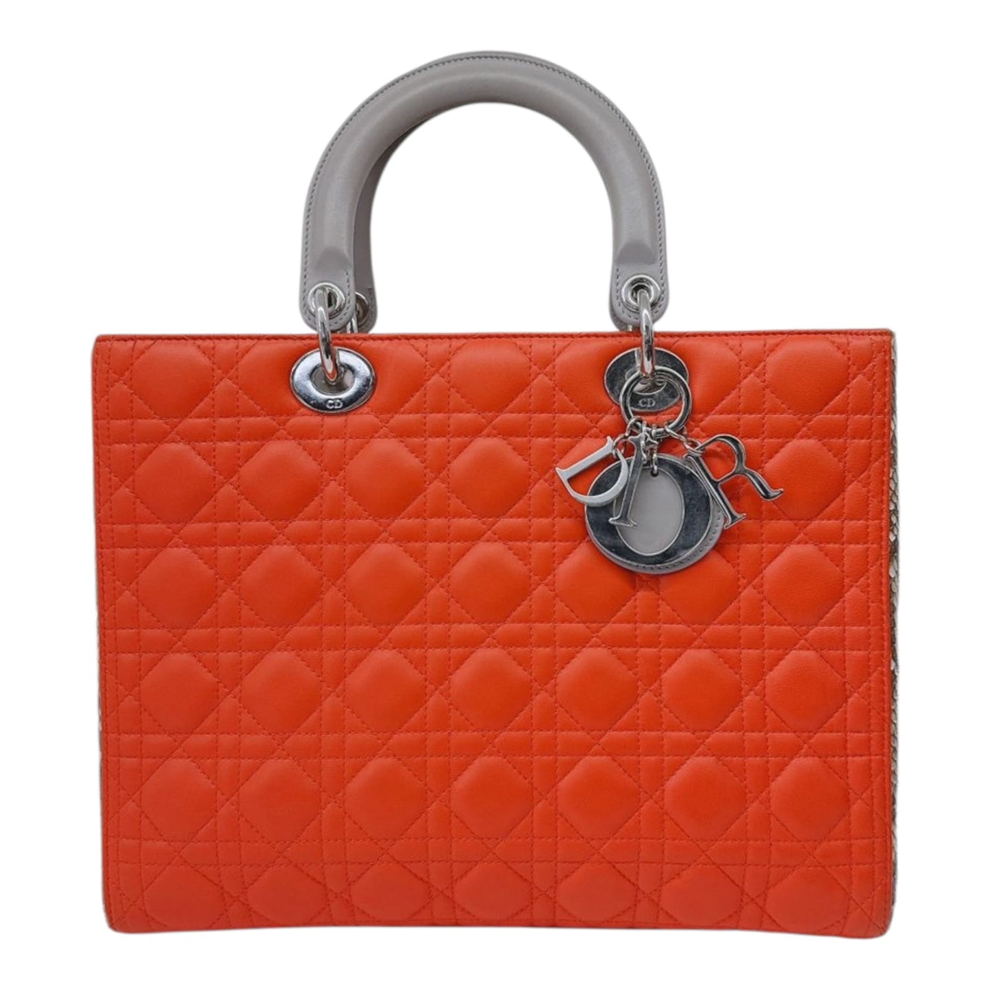 ORANGE BEIGE PYTHON AND CANNAGE LEATHER LARGE LADY DIOR BAG