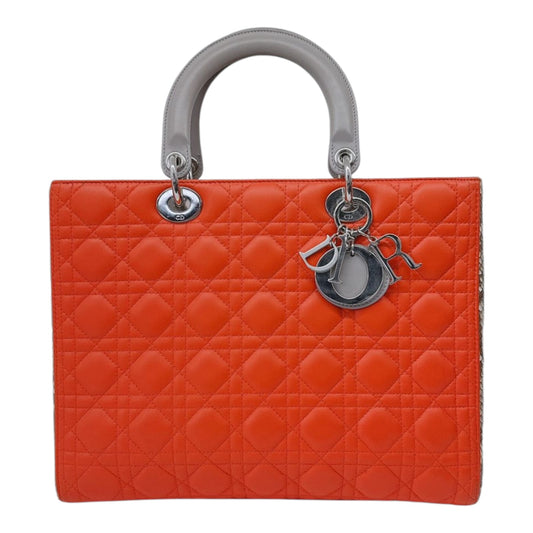 ORANGE BEIGE PYTHON AND CANNAGE LEATHER LARGE LADY DIOR BAG