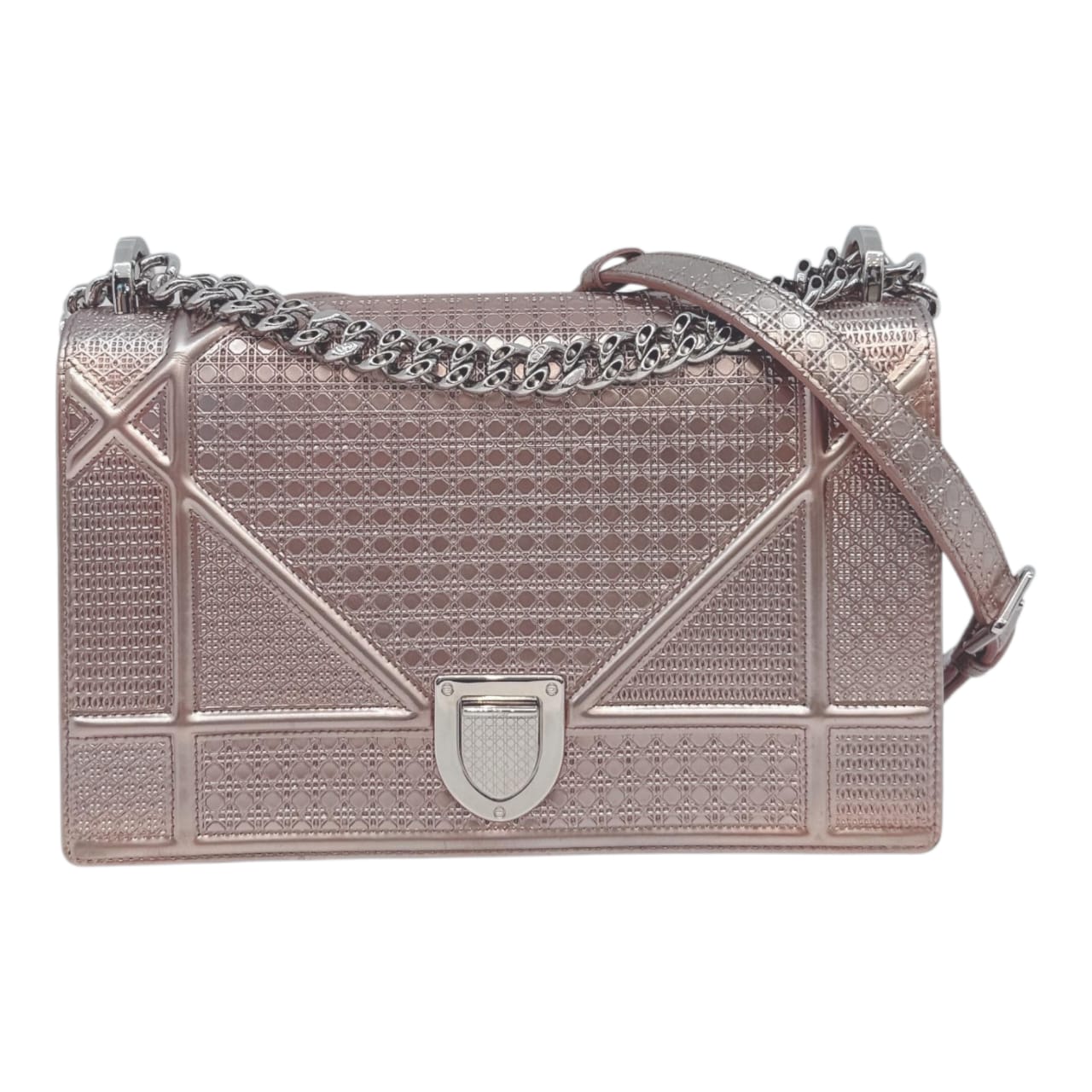 PINK METALLIC MICRO CANNAGE PATENT LEATHER MEDIUM DIORAMA SHOULDER BAG