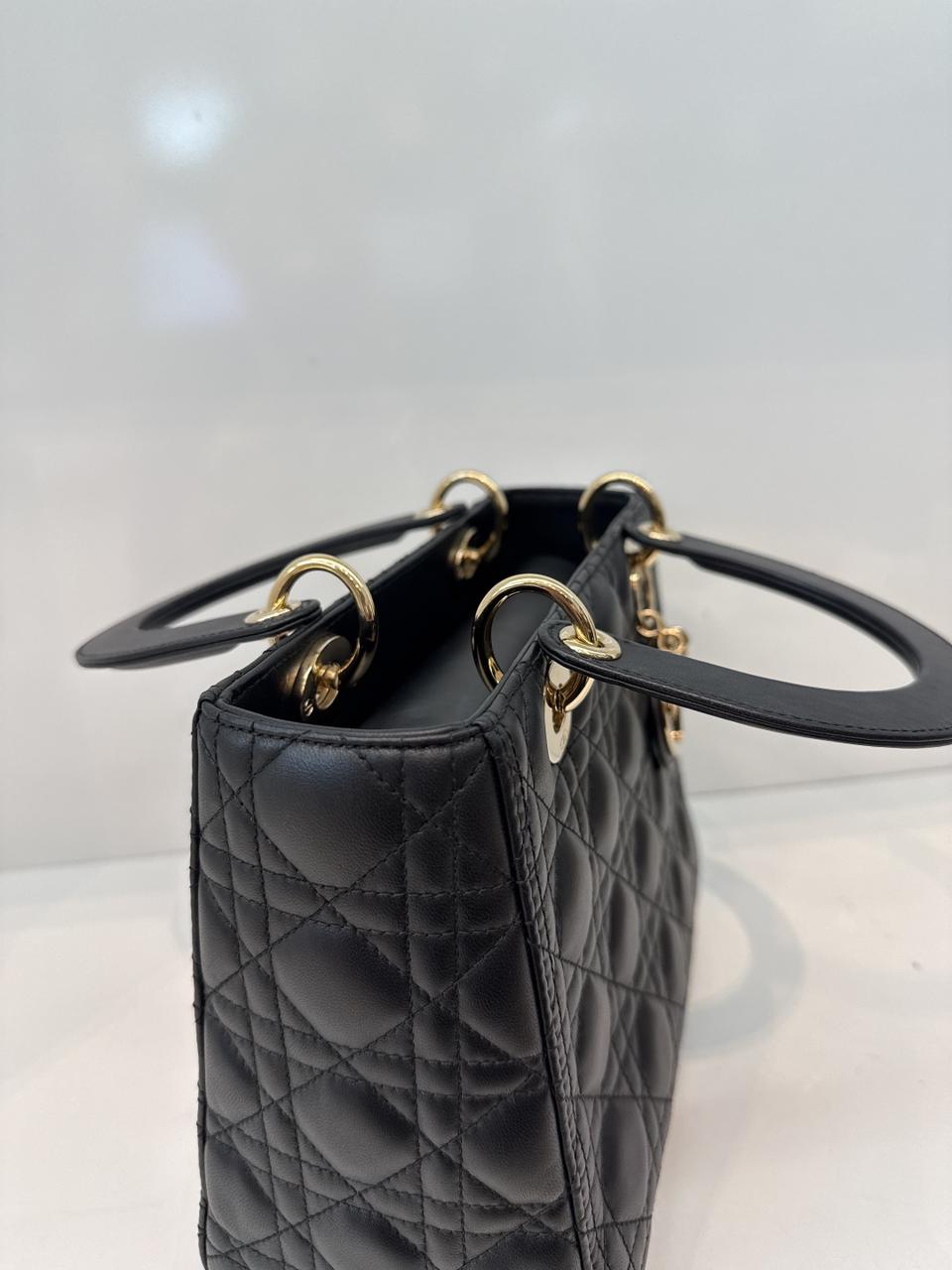 BLACK LAMBSKIN CANNAGE LEATHER MEDIUM LADY DIOR HANDBAG