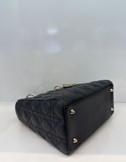 BLACK LAMBSKIN CANNAGE LEATHER MEDIUM LADY DIOR HANDBAG