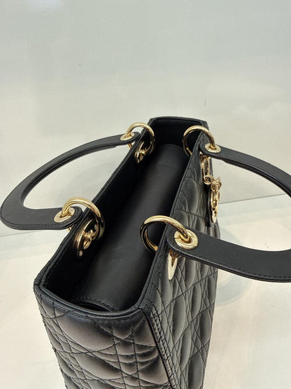 BLACK LAMBSKIN CANNAGE LEATHER MEDIUM LADY DIOR HANDBAG