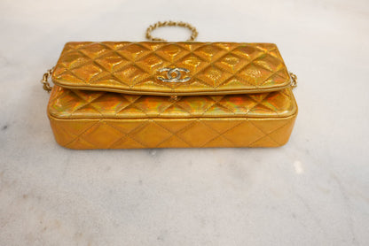 GOLD IRIDESCENT MIRROR GOATSKIN CLUTCH WITH CHAIN SHW
