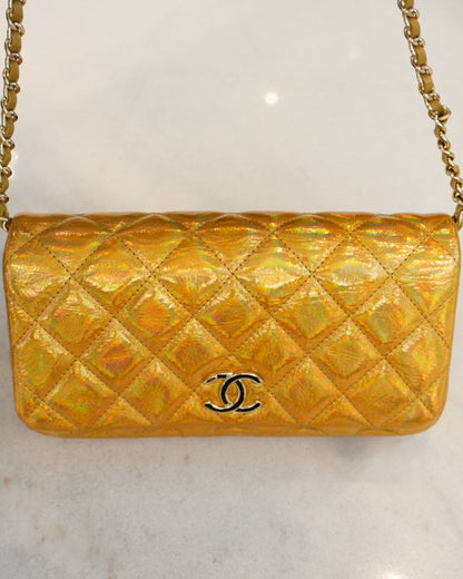 GOLD IRIDESCENT MIRROR GOATSKIN CLUTCH WITH CHAIN SHW
