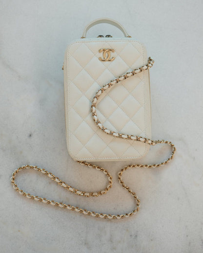 WHITE CAVIAR CC ZIP AROUND TOP HANDLE VERTICAL VANITY CASE