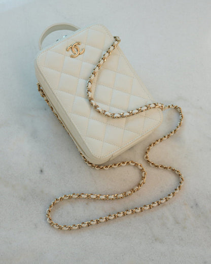 WHITE CAVIAR CC ZIP AROUND TOP HANDLE VERTICAL VANITY CASE