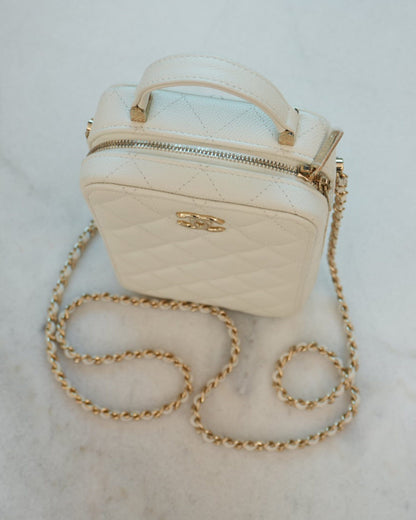 WHITE CAVIAR CC ZIP AROUND TOP HANDLE VERTICAL VANITY CASE