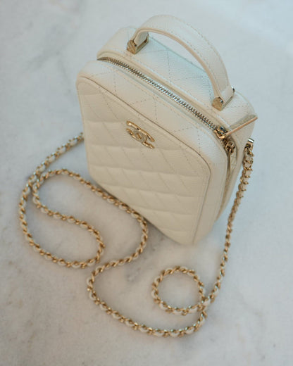 WHITE CAVIAR CC ZIP AROUND TOP HANDLE VERTICAL VANITY CASE