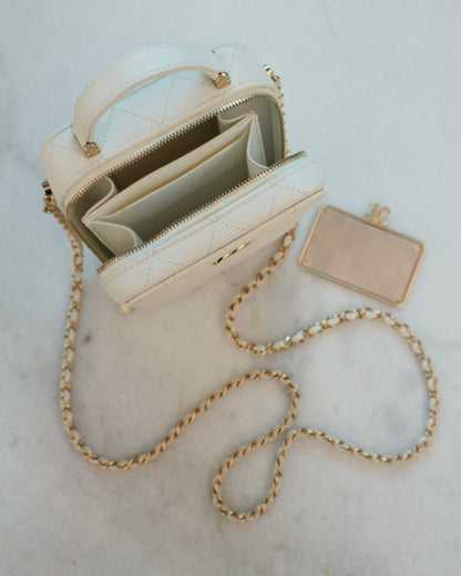 WHITE CAVIAR CC ZIP AROUND TOP HANDLE VERTICAL VANITY CASE