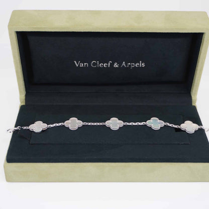 18K WHITE GOLD MOTHER OF PEARL VINTAGE ALHAMBRA 5 MOTIF BRACELET