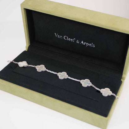 18K WHITE GOLD MOTHER OF PEARL VINTAGE ALHAMBRA 5 MOTIF BRACELET