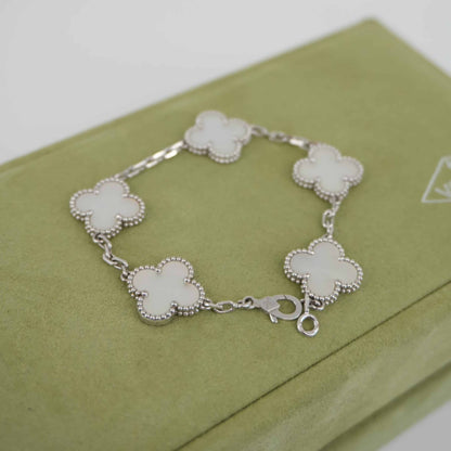 18K WHITE GOLD MOTHER OF PEARL VINTAGE ALHAMBRA 5 MOTIF BRACELET