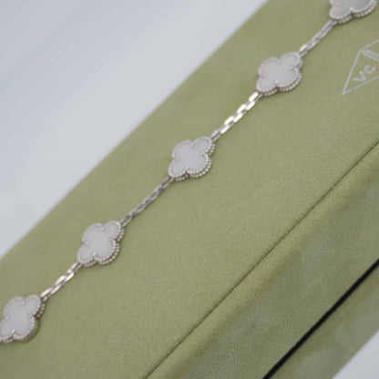 18K WHITE GOLD MOTHER OF PEARL VINTAGE ALHAMBRA 5 MOTIF BRACELET