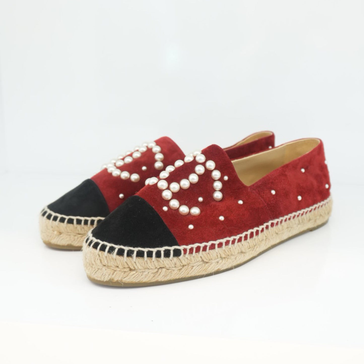RED BLACK SUEDE CC PEARL ESPADRILLES FLATS 37