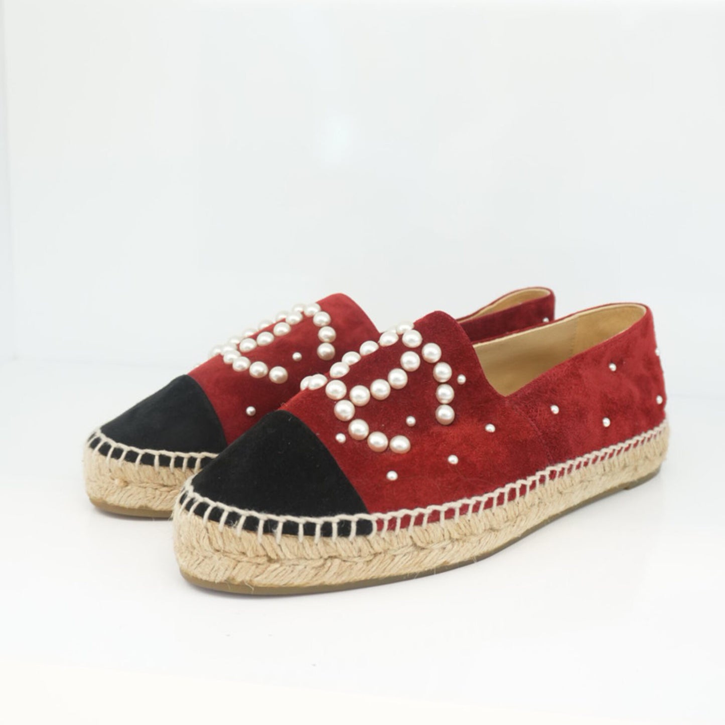 RED BLACK SUEDE CC PEARL ESPADRILLES FLATS 37