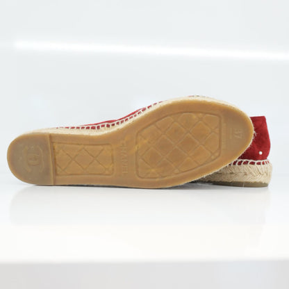RED BLACK SUEDE CC PEARL ESPADRILLES FLATS 37