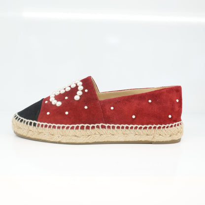 RED BLACK SUEDE CC PEARL ESPADRILLES FLATS 37
