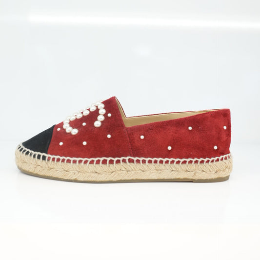 RED BLACK SUEDE CC PEARL ESPADRILLES FLATS 37