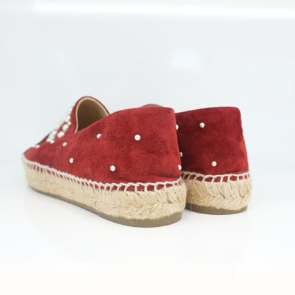RED BLACK SUEDE CC PEARL ESPADRILLES FLATS 37