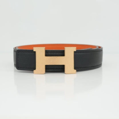 BLACK ORANGE SWIFT EPSOM 24MM MINI H BELT 70